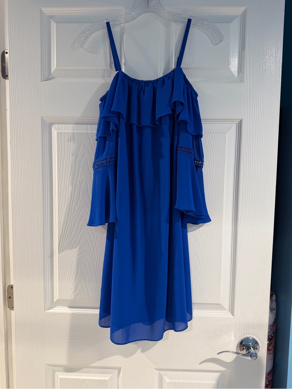 BCX Royal Blue Off-Shoulder Ruffle Mini Dress